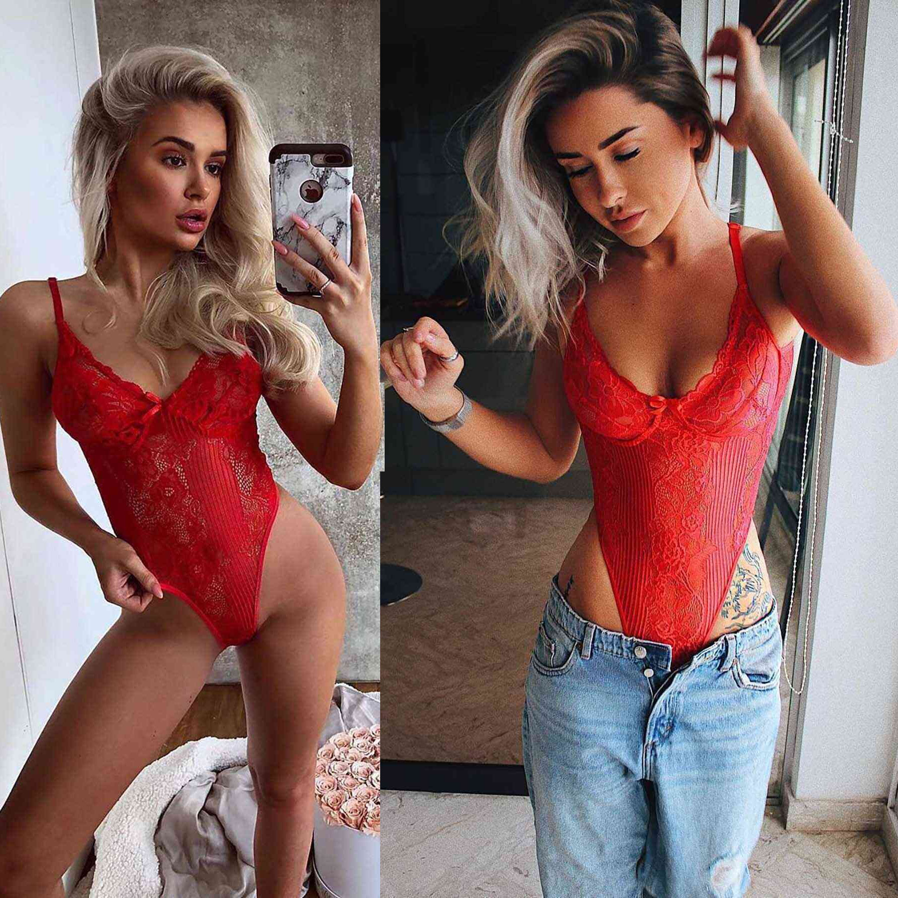 Tutkunun ncisi: Krmz lemeli Bayan Body - MS2517-Kirmizi